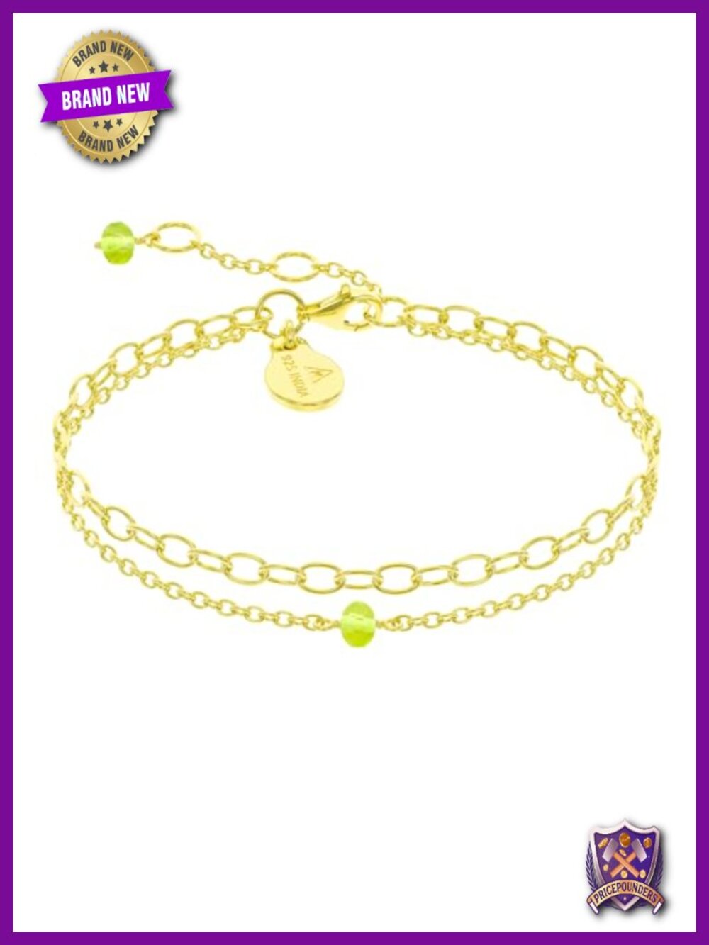 Peridot Crystal Layered Chain Bracelet 925 Sterling Silver Gemstone